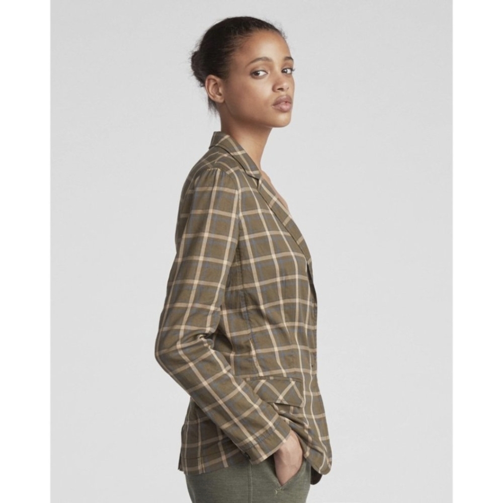 rag & bone | Sybil Sheer Cotton Blazer Plaid Olive Green Size 2/Small